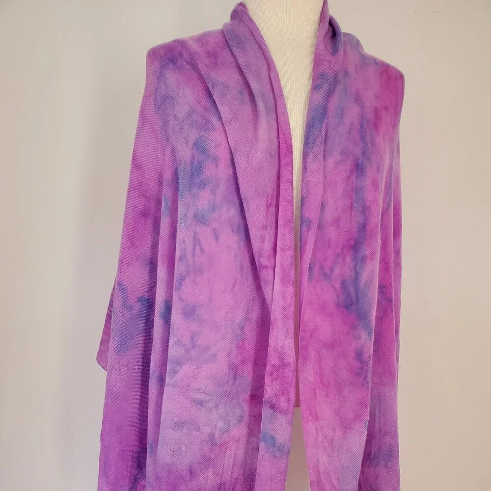 NEW Cashmere merino oversized Scarf Wrap tie dyed brunello blue purple pink XL